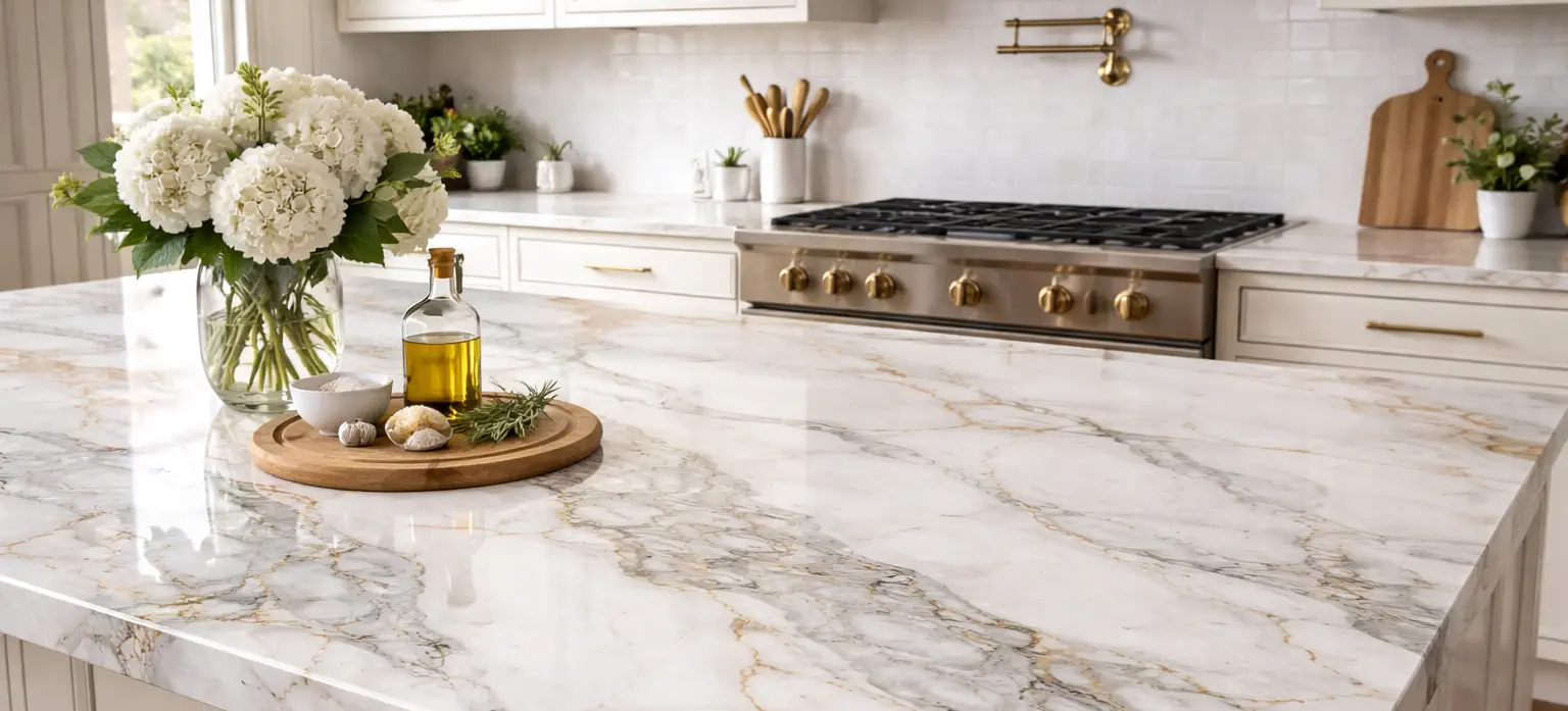 Custom Quartz countertop installation in Smyrna, GA kitchen by Royal Granite Creations