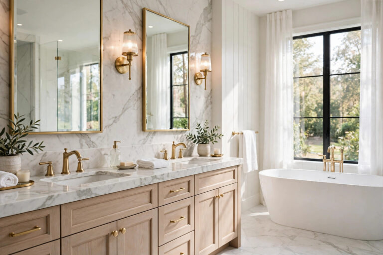 Luxury bathroom with marble countertops