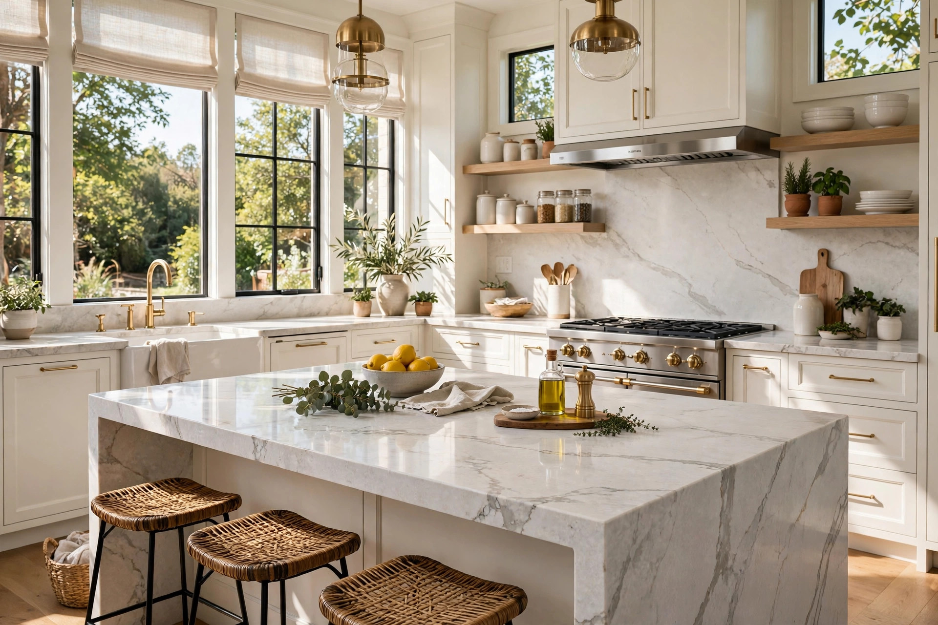 Bright kitchen with quartzite countertops